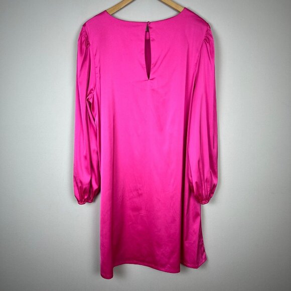 ShopDandy‎ The Drop Dress Womens XXL Pink Satin Long Bishop Sleeve Belted Sleeve - Picture 9 of 15